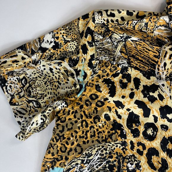 Stussy Shirt Men Small Short Sleeve Button Leopard Animal Print - Picture 5 of 16